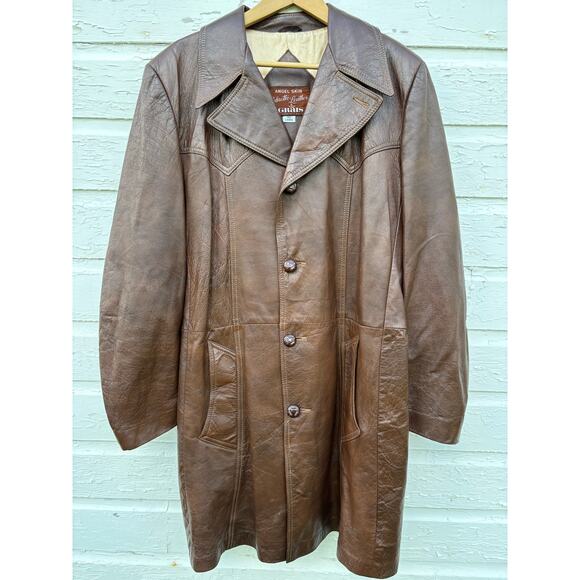 Vintage Jacket Cabretta Leather by Grais Men's 42L Brown USA Angel Skin 70's - Picture 1 of 11